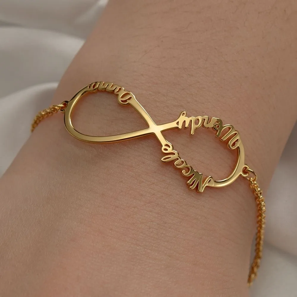 COLALA Customized Infinity Symbol 4 Name Bracelet Gold Color Personalized Letter Stainless Steel Jewelry  Support Dropshipping