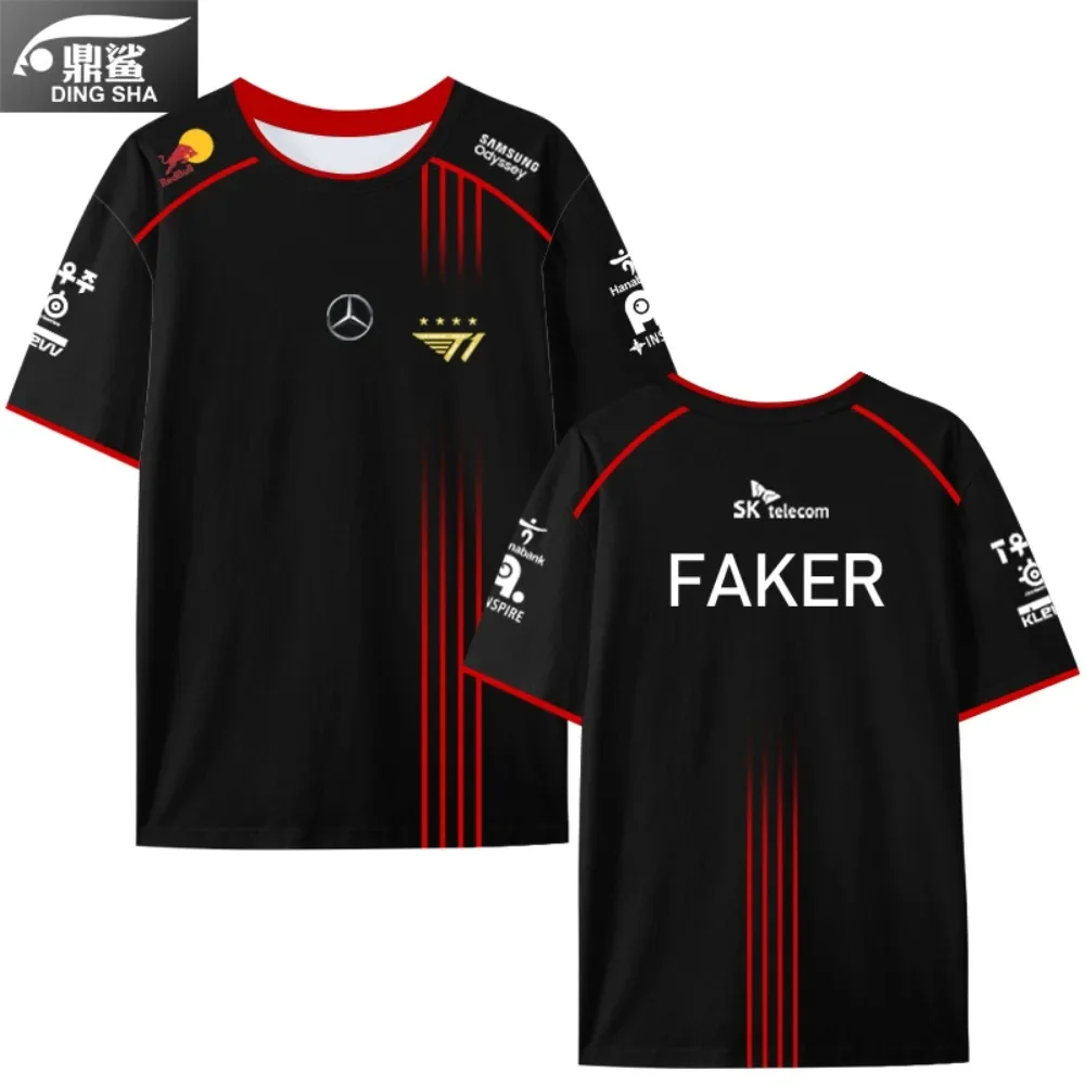 T1 Team Uniform S14 Finals Faker Competition Uniform Fashion 3D Printed Short Sleeve T-shirt Crew Neck Men's and Women's Tee Top