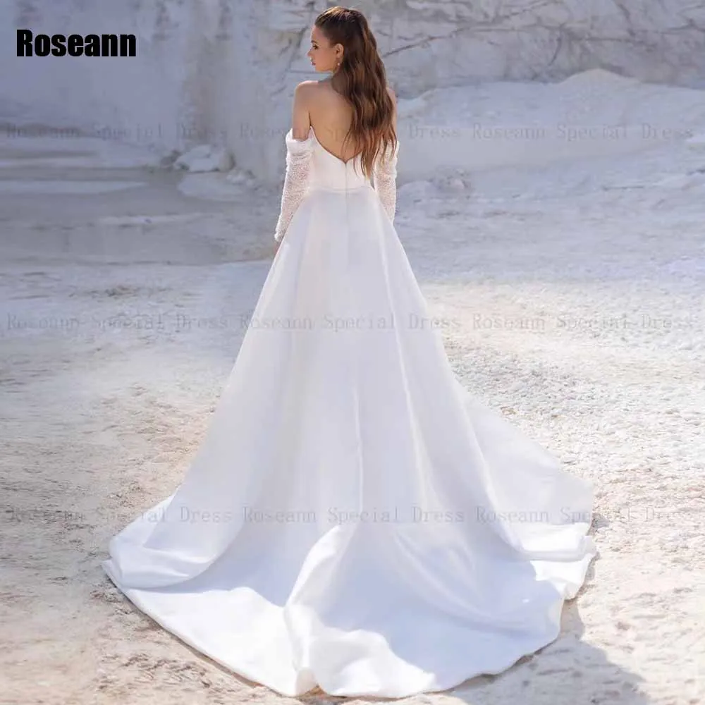 Exquisite A-line Wedding Dress Off-The-Shoulder Front Split Full Open Back Bride Dresses Brush Train Floor Length robe de mariée