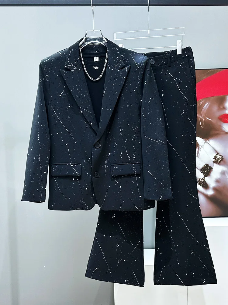 

Bla Gold-Stamped Loose Men's Suit Set Youth Trendy Casual Two-Piece Suit Spring Autumn Wear Comfortable Fit Korean Sle