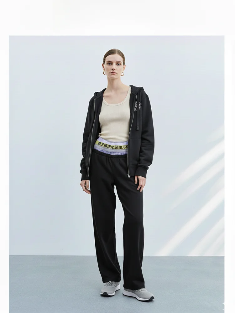 

Casual Bla Zipper Hoodie Wide Leg Pants Set Women's Leisure Sportswear Hooded Sweatpants Trousers Acousotg Simple Sle