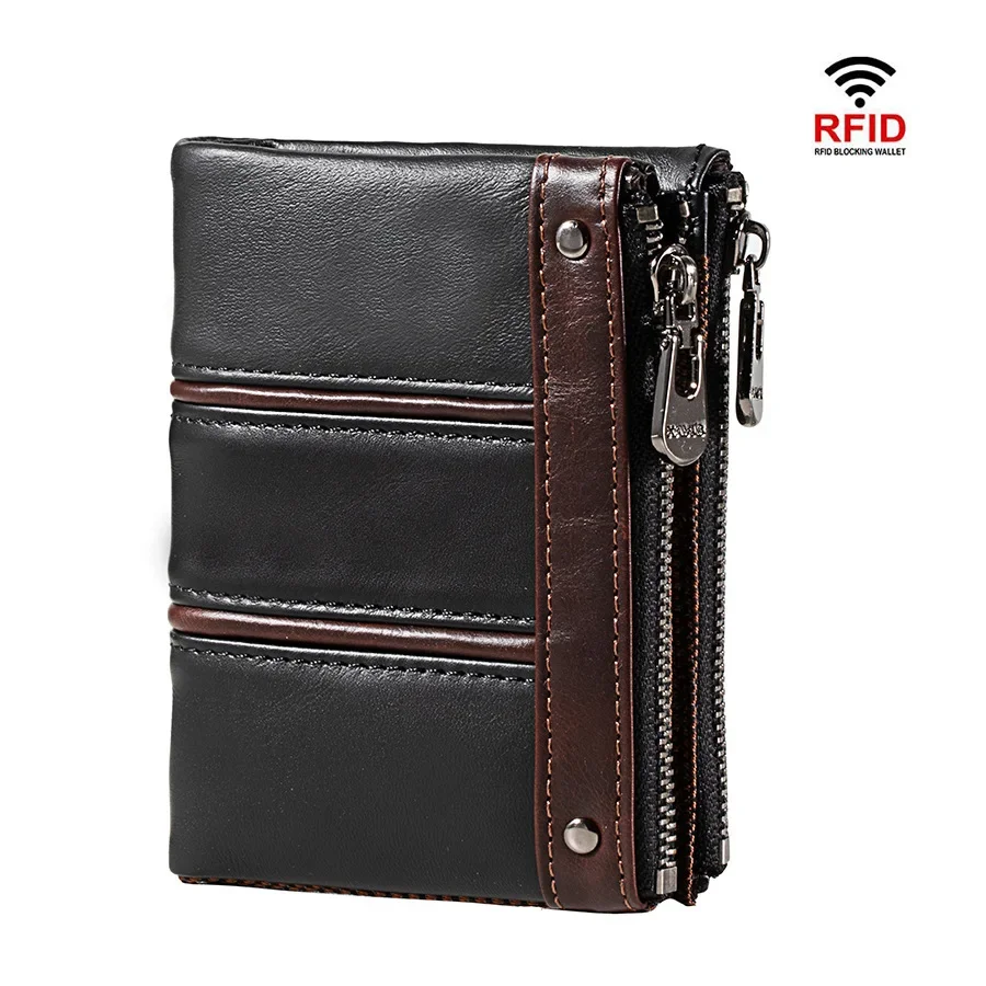 Retro Men's and Women's Large Capacity Multifunctional Anti Magnetic and Anti-theft Brush Leather Wallet