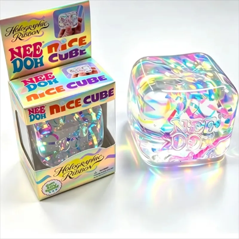 Nee Doh Nice Cube Laser Ribbon Square Pinch Music Transparent Colorful Decompression Ball Slow Rebound Vent Decompression Toy