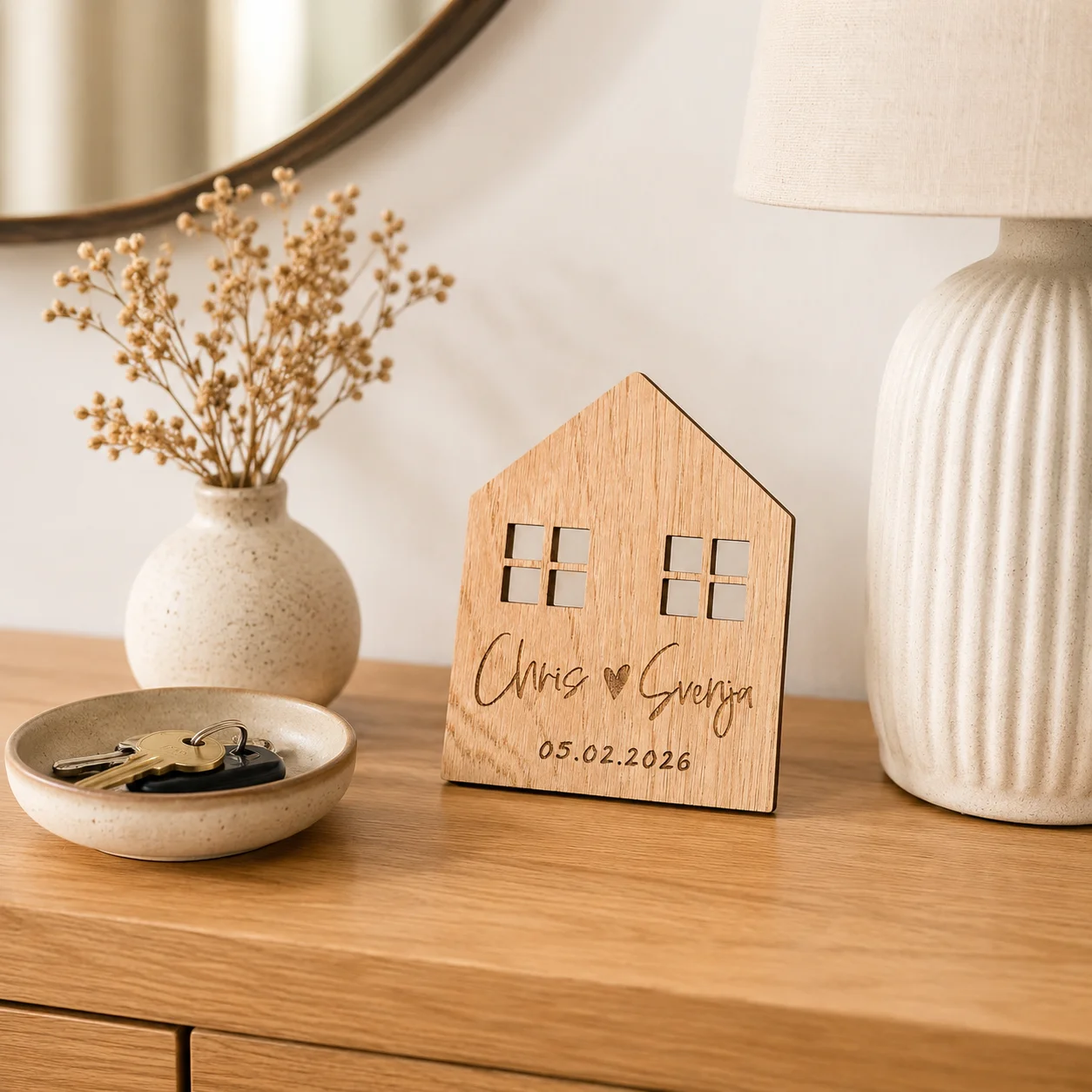 Custom House Shaped Wooden Name Plaque, Engraved Couple Names Heart Date, New Home Housewarming Wedding Anniversary Gift