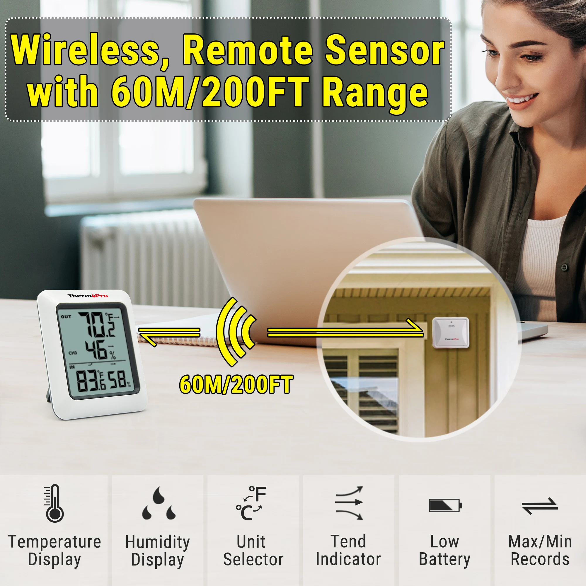 ThermoPro TP60C 60M Wireless Digital Room Indoor Outdoor Thermometer Hygrometer Weather Station For Home