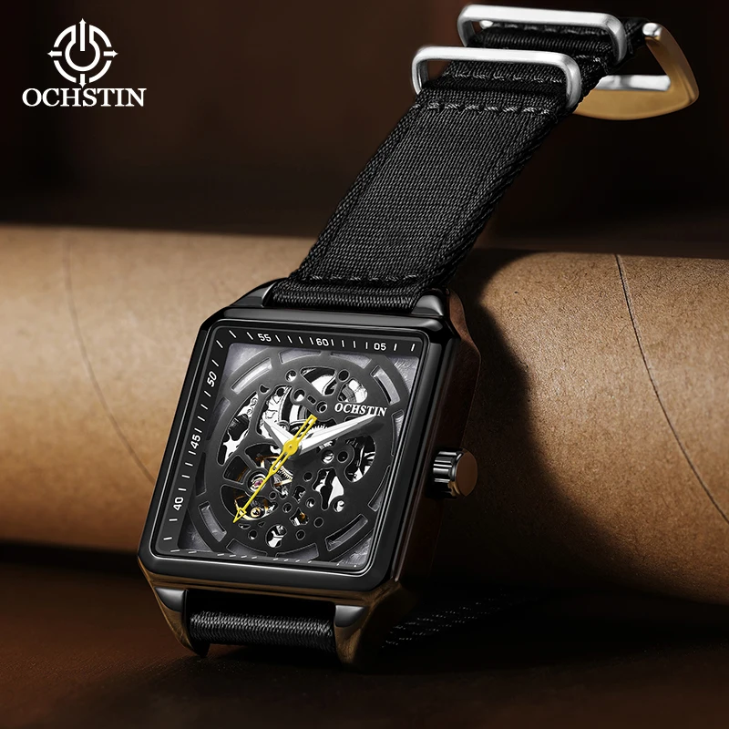 

Ochstin Augustine's New 2024 Creative Nylon Series Sporty Trendy Hollow Mechanical Movement Men's Mechanical Watch