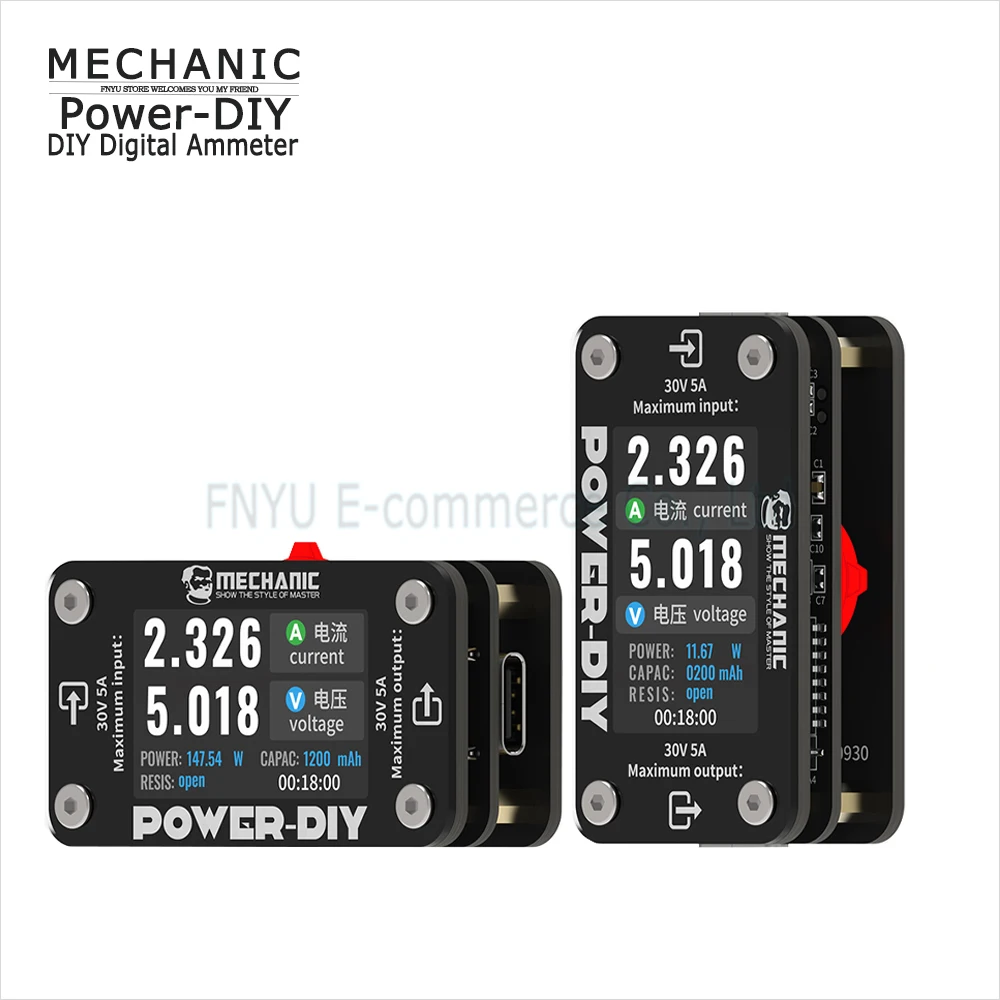 DIY Digital Ammeter MECHANIC Power-DIY Support 30V 5A Testing High Definition Display 360°Screen Rotation Adjustment Ammeter