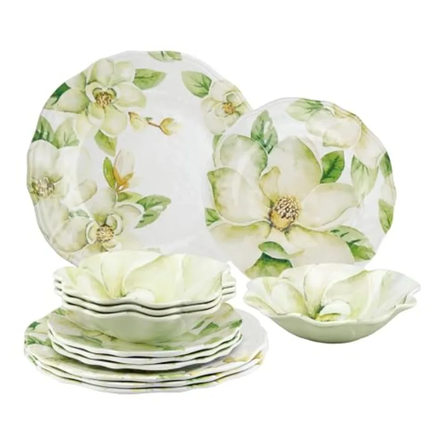 

Набор посуды UPware из 12 предметов: тарелки и миски из меламина для улицы, сервировка на 4 персоны, зеленый цвет