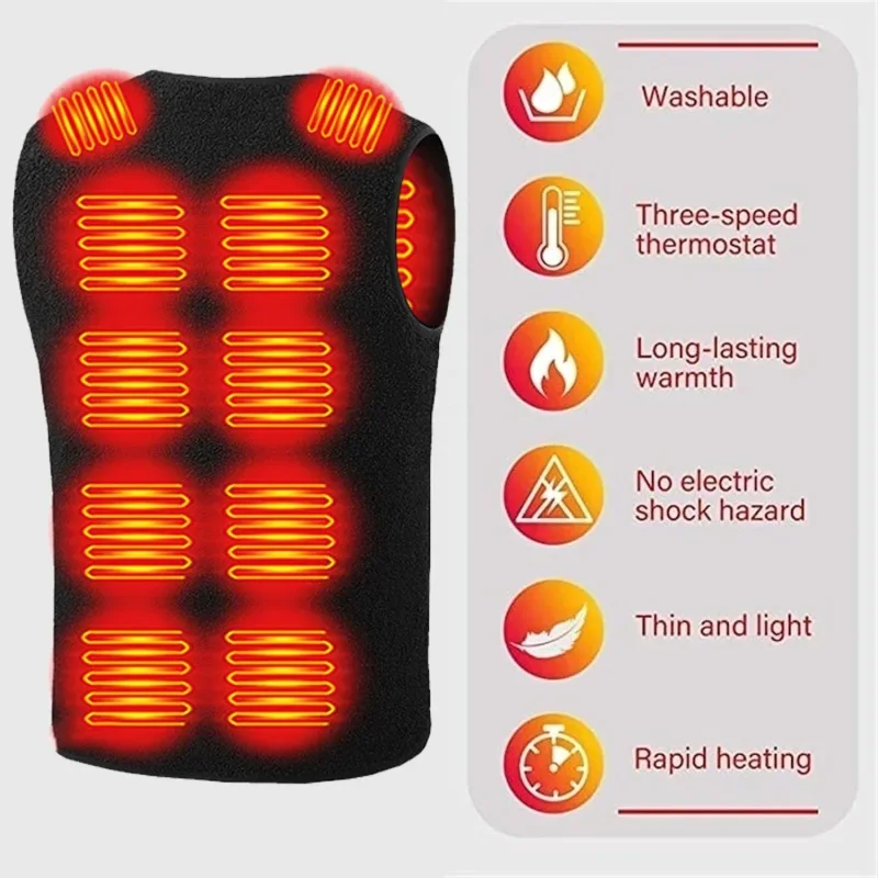 16 مناطق Vset ساخنة USB سترة ساخنة للرجال والنساء الكهربائية الحرارية الخامس الرقبة الجسم دفئا خفيفة الوزن الذكية التدفئة سترة الشتاء #4