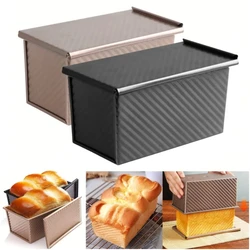 Rectangle Pullman Loaf Pan with Lid 1lb Non-Stick Bread Baking Pan Carbon Steel Corrugated Toast Box Toast Mold for Oven Baking