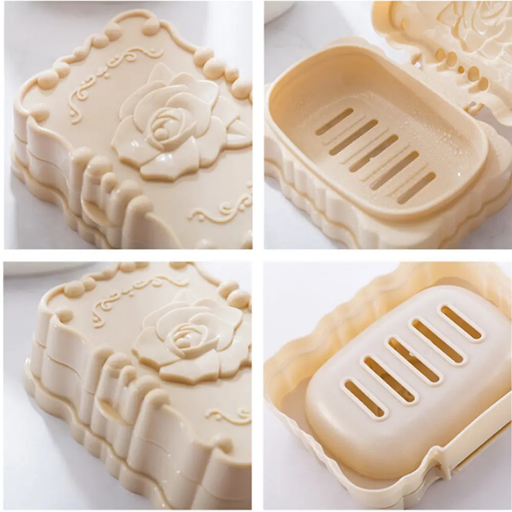 

Rose Soap Box Beige Waterproof Bathroom Storage Dish Drain Rack Holder Container Case Shower Helper Rose Soap Box