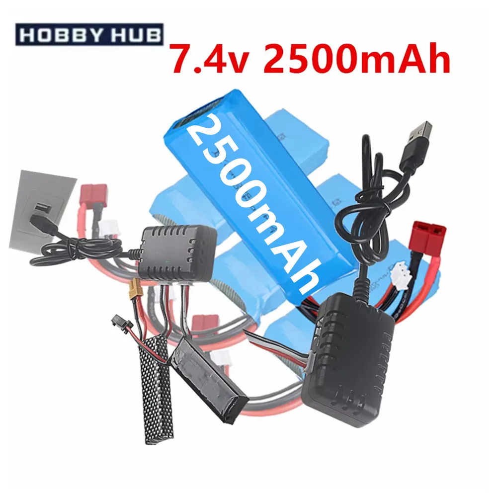 T Plug, 7.4V 2500mAh Li-po Battery for Wltoys 144001 124016 124017 124018 124019 104001 12428 RC Car,Truck,Vehicle