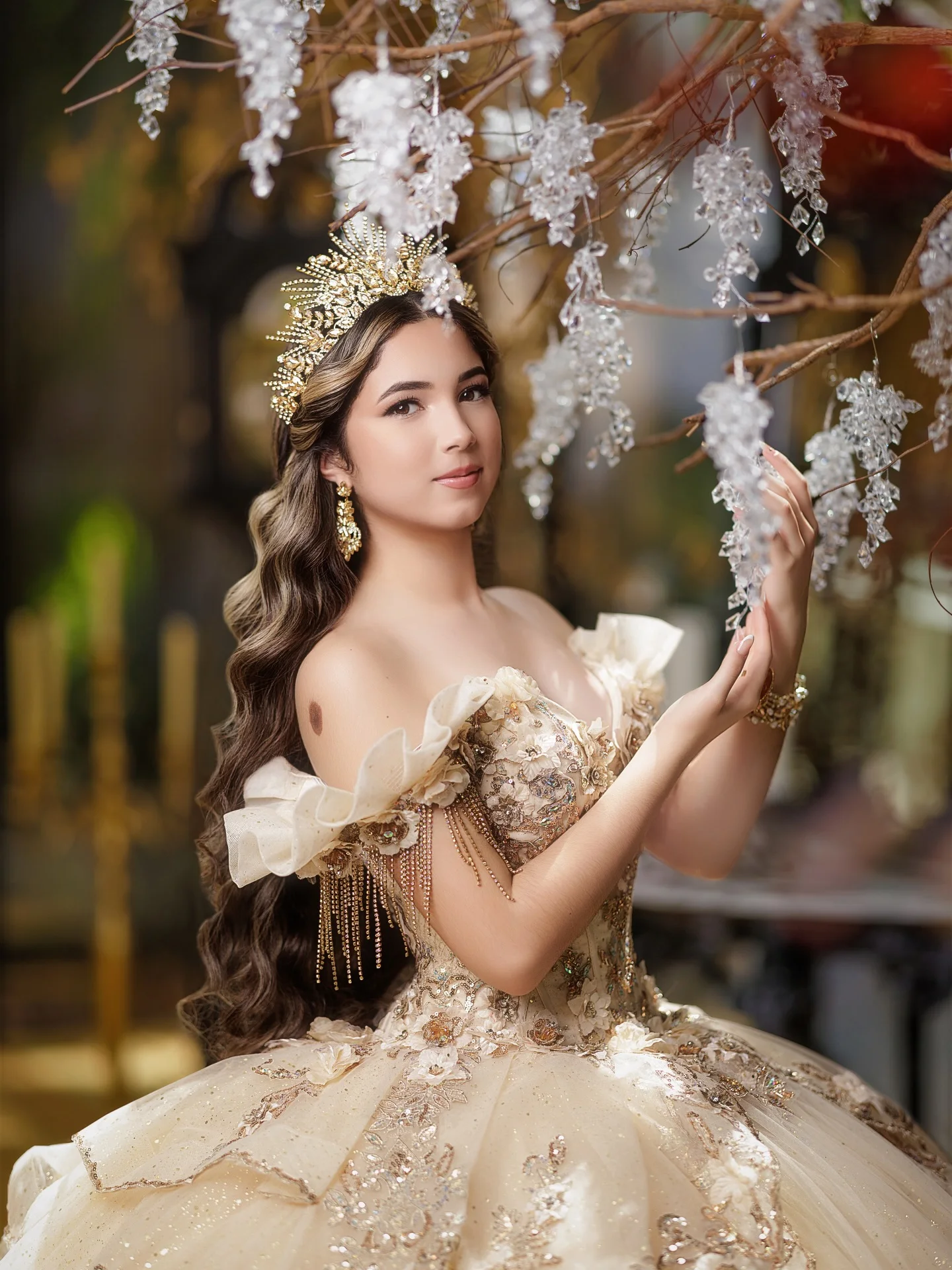 Ball Gown Dress for Bride Champagne Gold Rose Tassles Layered Vestidos De 15 Anos Quinceanera 2026 Customized