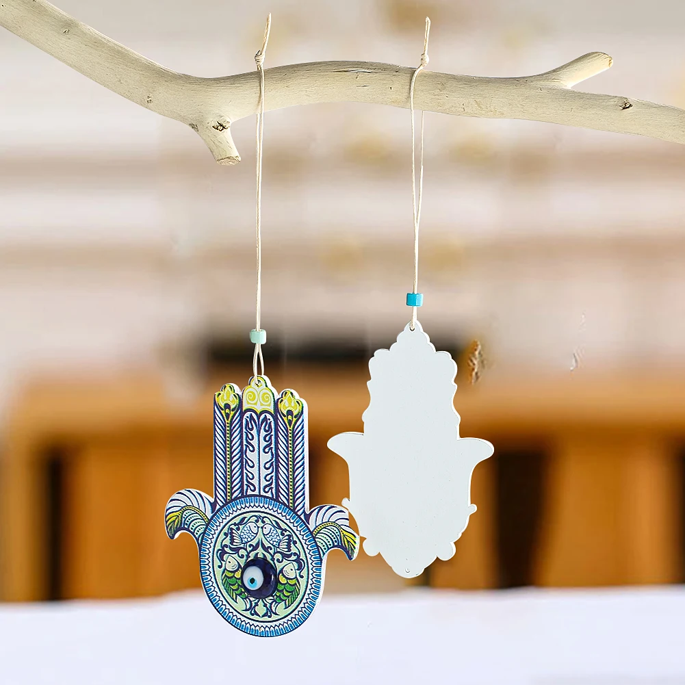 Hamsa Hand Wall Hanging Decor Wood Fatima Blue Evil Eye Protection Amulet Turkish Greek Blessing Lucky Wall Decor Car Pendant