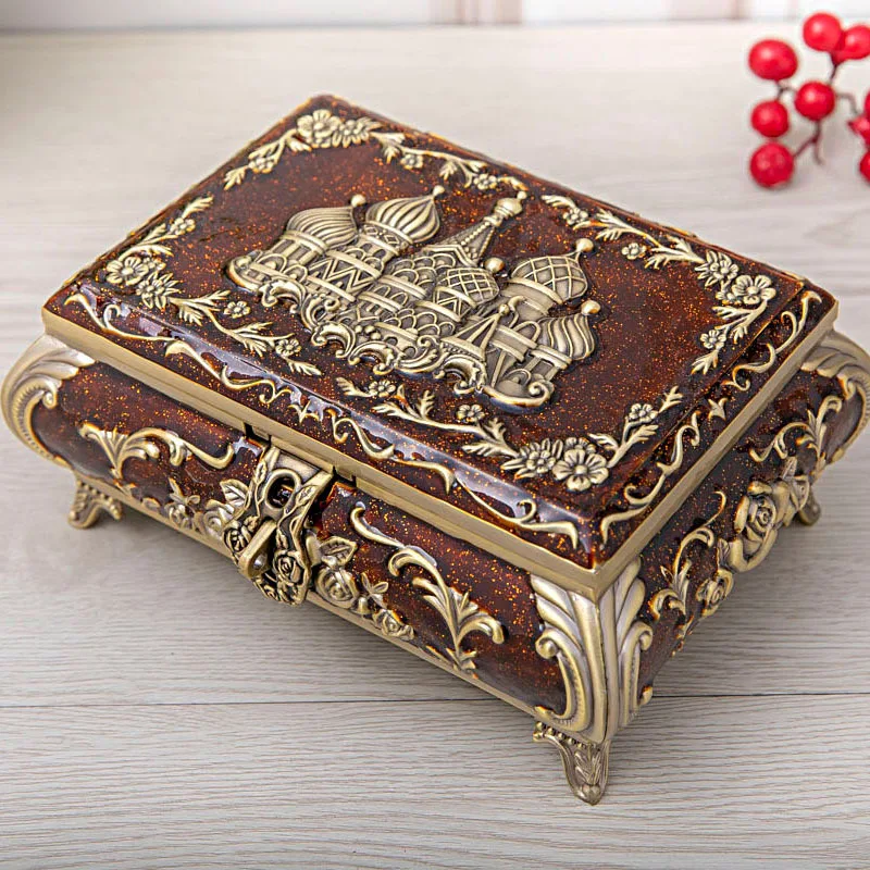 Europe castle carving metal jewelry storage box  jewelry organizer case Ring earrings desktop cosmetic table deocration box Z124