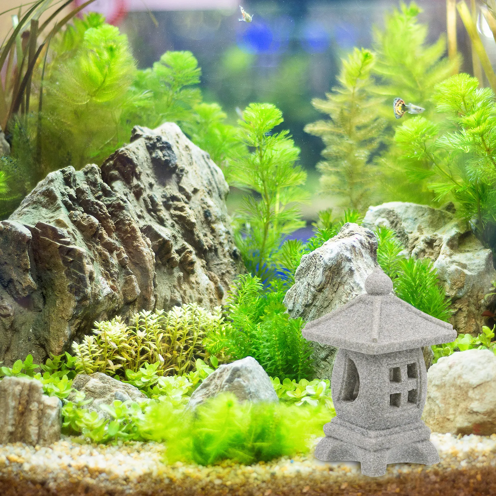 

Mini Pavilion Statue Resin Stone Lantern Decoration Garden Yard Balcony Micro Landscape Bonsai Ornament Small Garden Decor