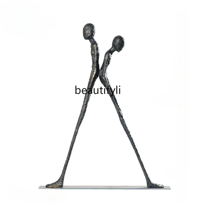 Abstract creative wrought iron figure back to back sculpture modern home living room entrance niche decoration ornament