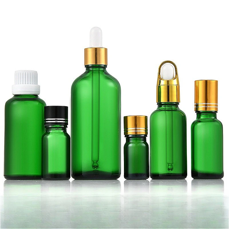 

5-100ml Green Glass Essential Oil Bottle, Light-Resistant Refillable Dropper, Empty Serum Blending Container