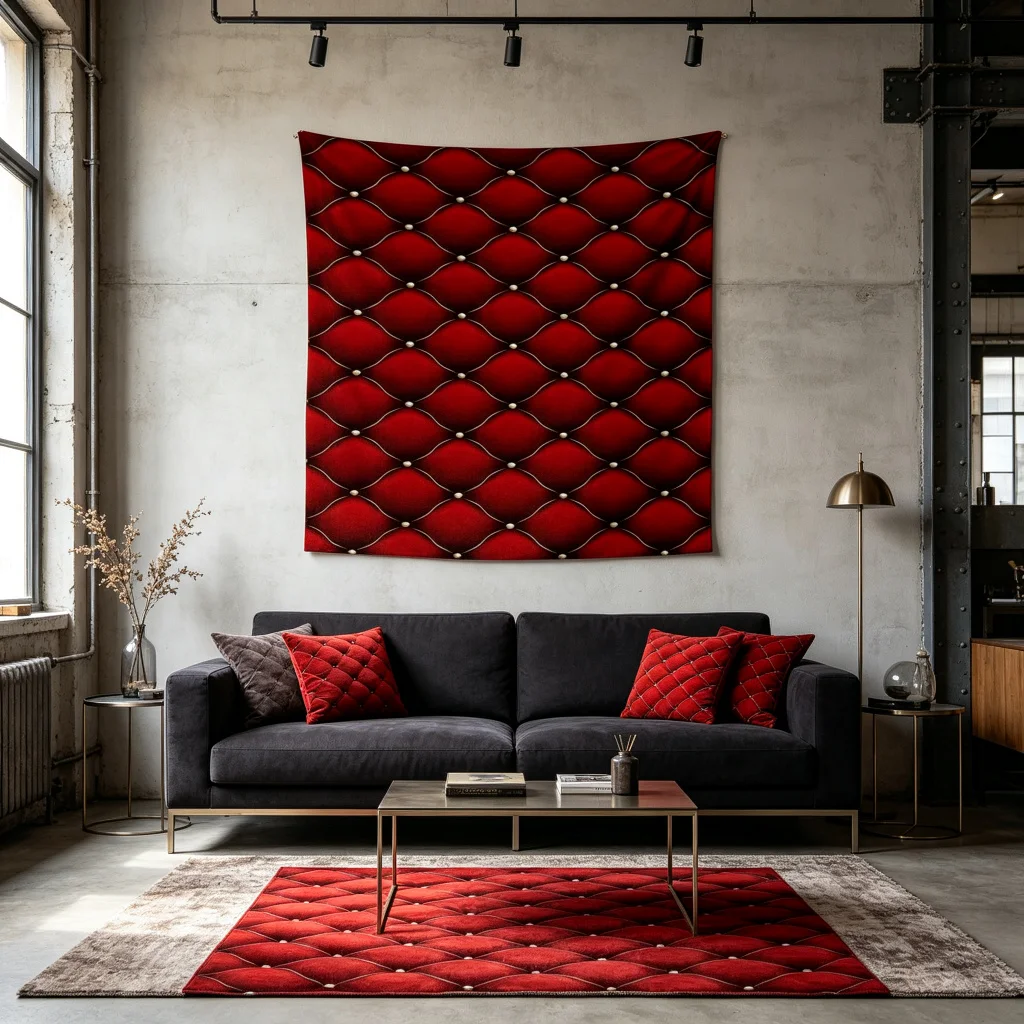 1PC Red Leather Diamond Art Print Backdrop Banner, Bedroom Living Room Photo Background, Polyester, Home Decor, Wall Art