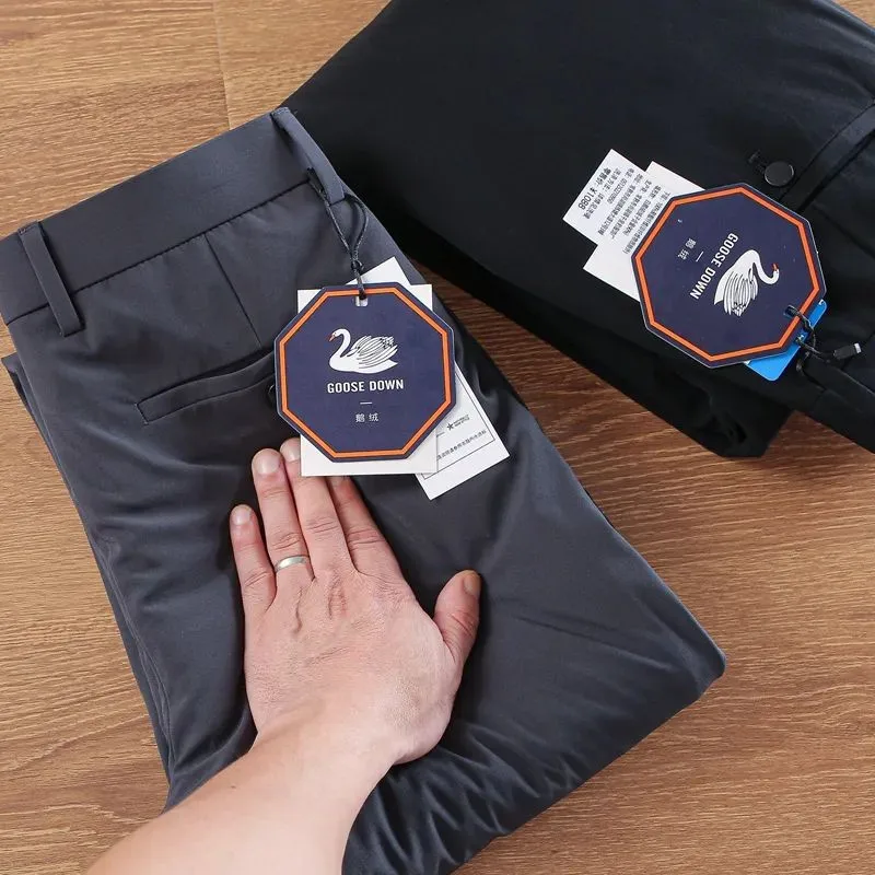 

Теплые мужские повседневные брюки из белого гусиного пуха, эластичные, ветрозащитные, водоотталкивающие, молодежные модные длинные брюки, осенняя одежда