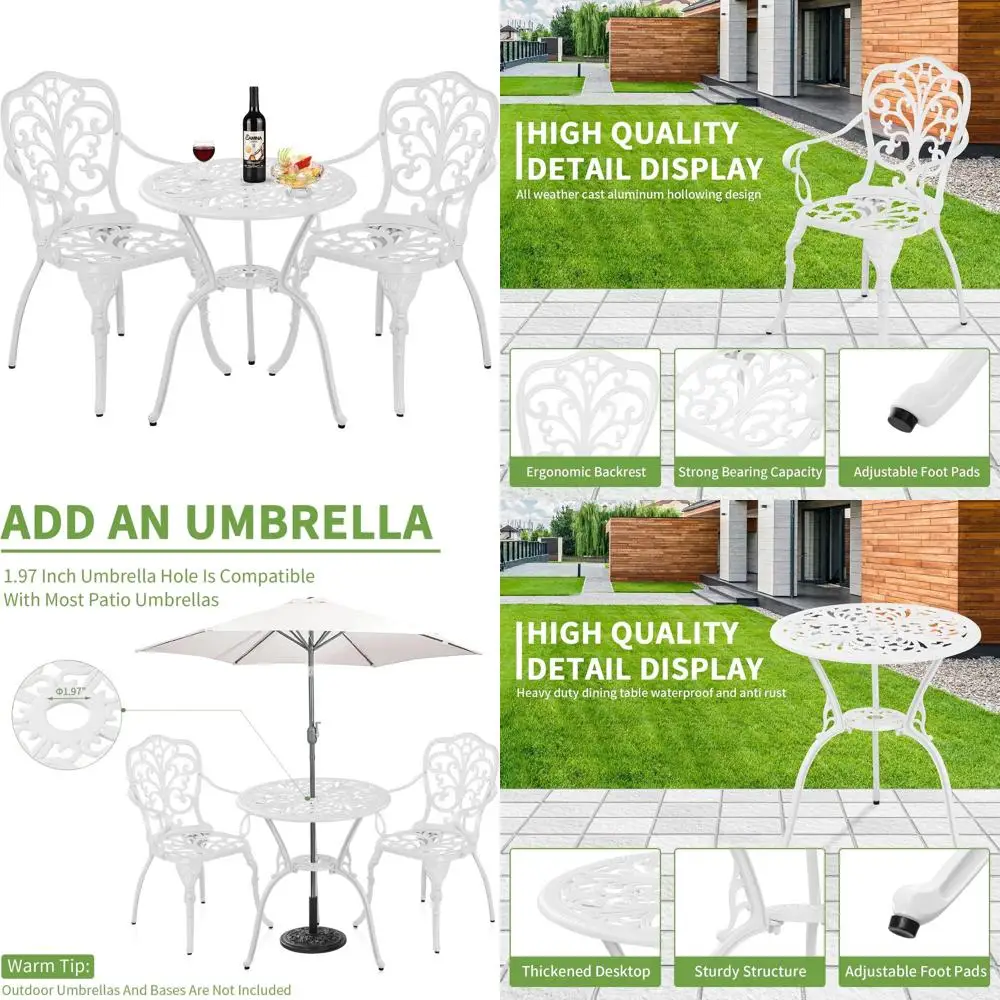 

Комплект для патио из 3 предметов: уличный бистро-набор из литого металла, устойчивый к ржавчине, стол и 2 стула с отверстием для зонта, маленький набор для патио или сада