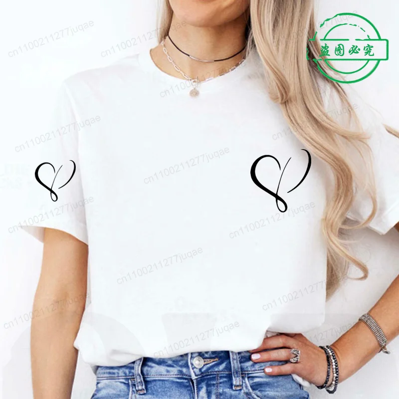Heart Shaped Personalized Printed Men's and Women's T-shirt Summer New Fashion Trend Casual Loose Round Neck Short Sleeved