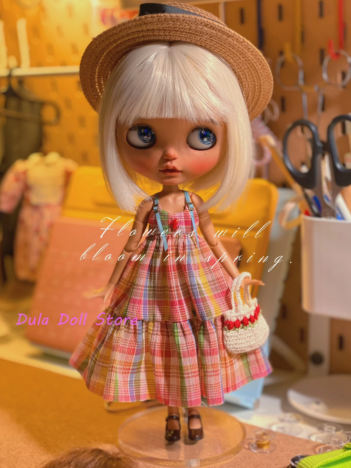 

Dula Doll Clothes Dress Summer Colored Checkers skirt Blythe ob24 ob22 Azone Licca ICY JerryB 1/6 Bjd Doll Accessories