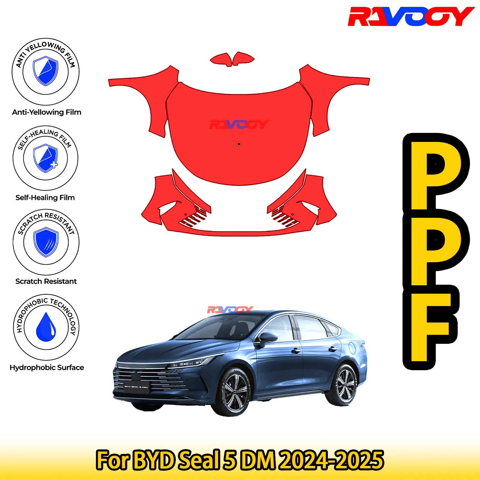 

Для BYD Seal 5, DM 2024-2025, глянцевая матовая черная предварительно вырезанная передняя защитная пленка PPF, комплект