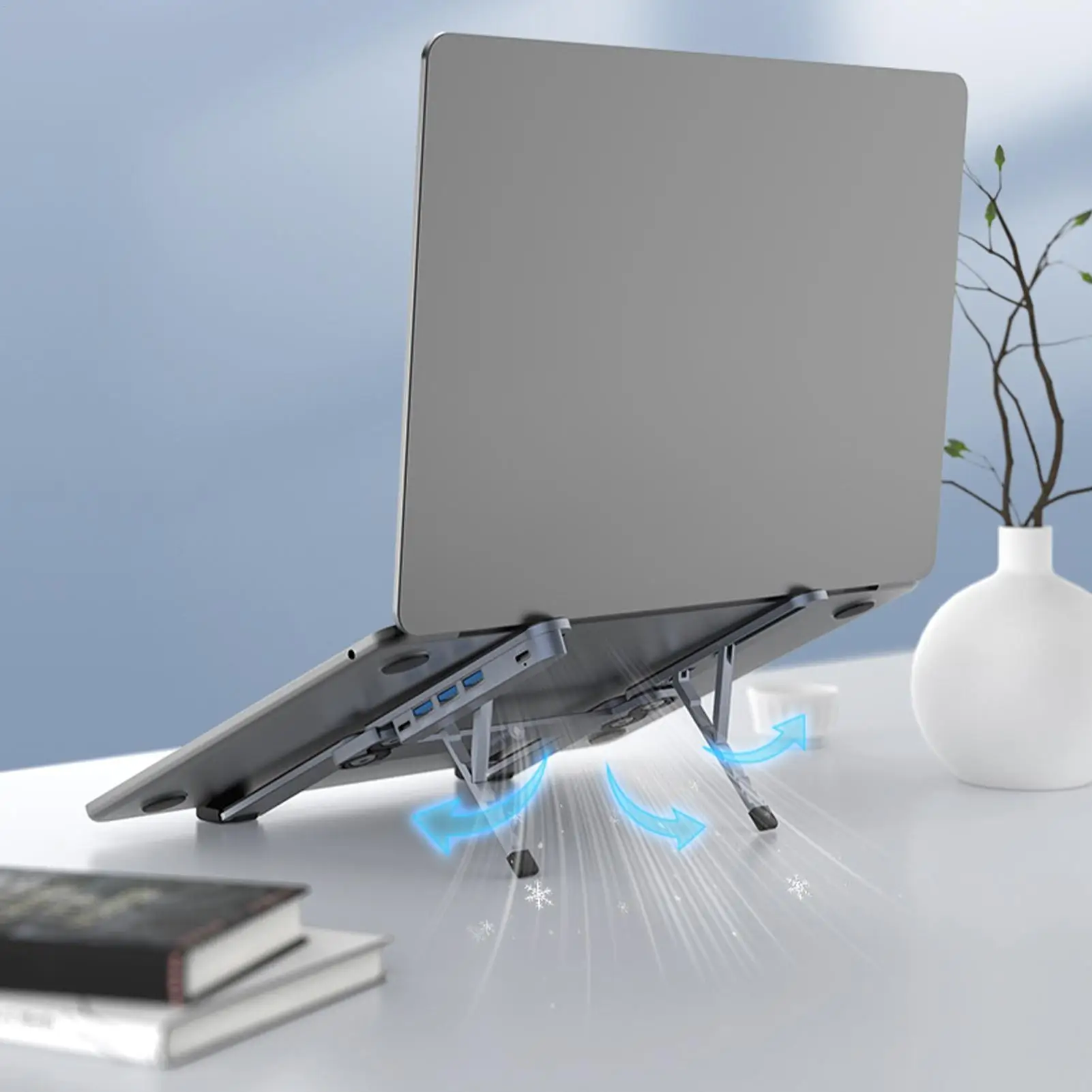Laptop Stand Witn Docking Station Ventilated Cooling Multiple Ports USB Tablet Support Portable Laptop Holder For Home Office