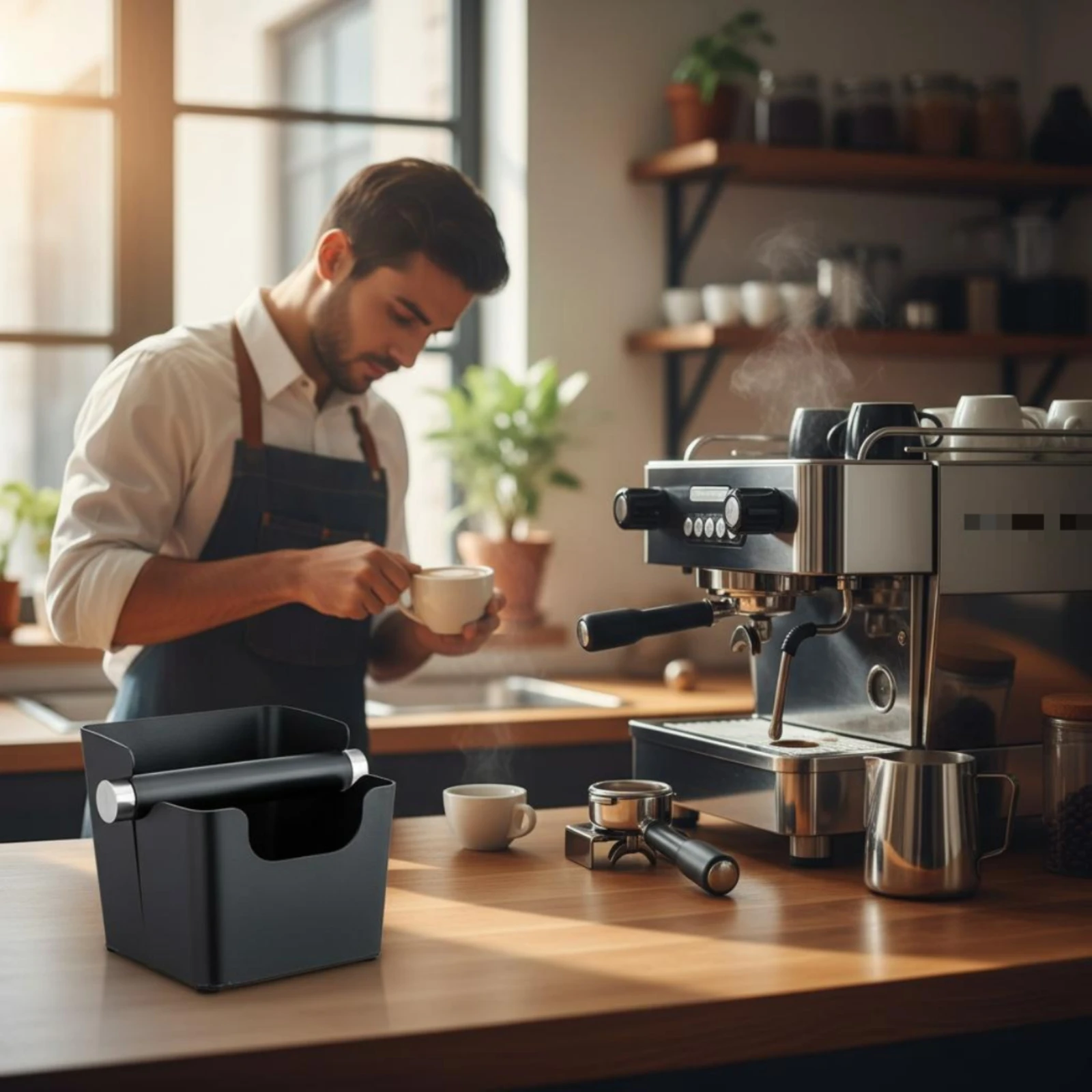 Coffee Knock Box Detachable Design Espresso Knock Box Espresso Dump Bin Non-Slip Base Coffee Grounds Dump Bin Large Capacity view 5
