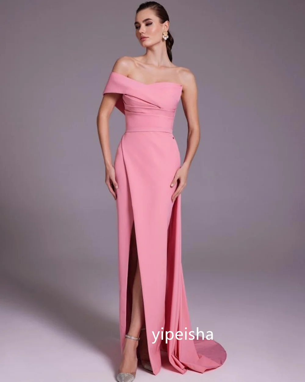Customized Sizes Available Jersey Sheath Off-the-shoulder Long Dresses Prom Dresses Classic Exquisite Modern Style Pastrol Chin