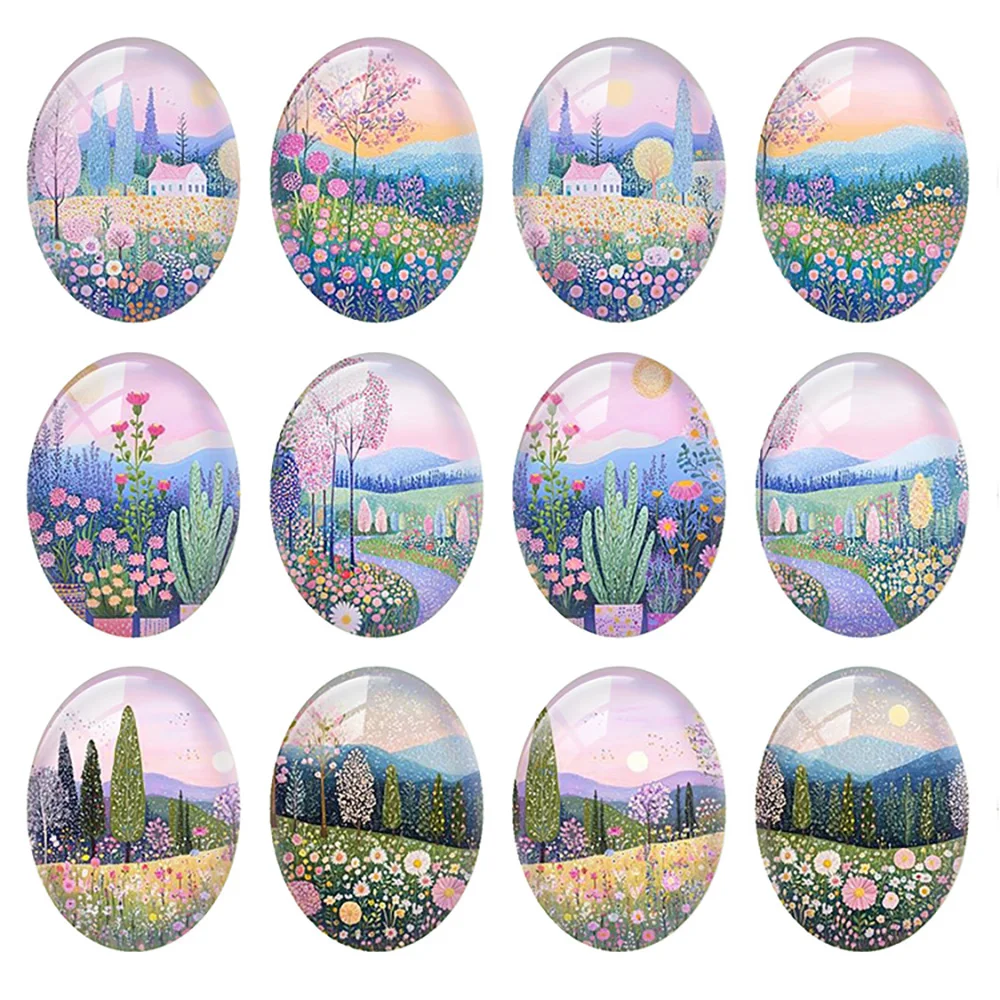 

10pcs/lot Spring Flower Wild Mountain Forest Tree Outdoor Oval Photo Glass Cabochon Flatback Demo Cameo Diy Jewelry Making