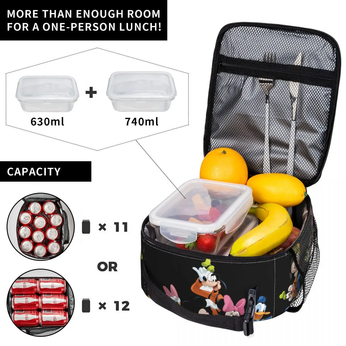 Custom Mickey Mouse Minnie Collage Lunch Bag Thermal Cooler Insulated Lunch Box for Women Kids School Food Portable Tote Bags