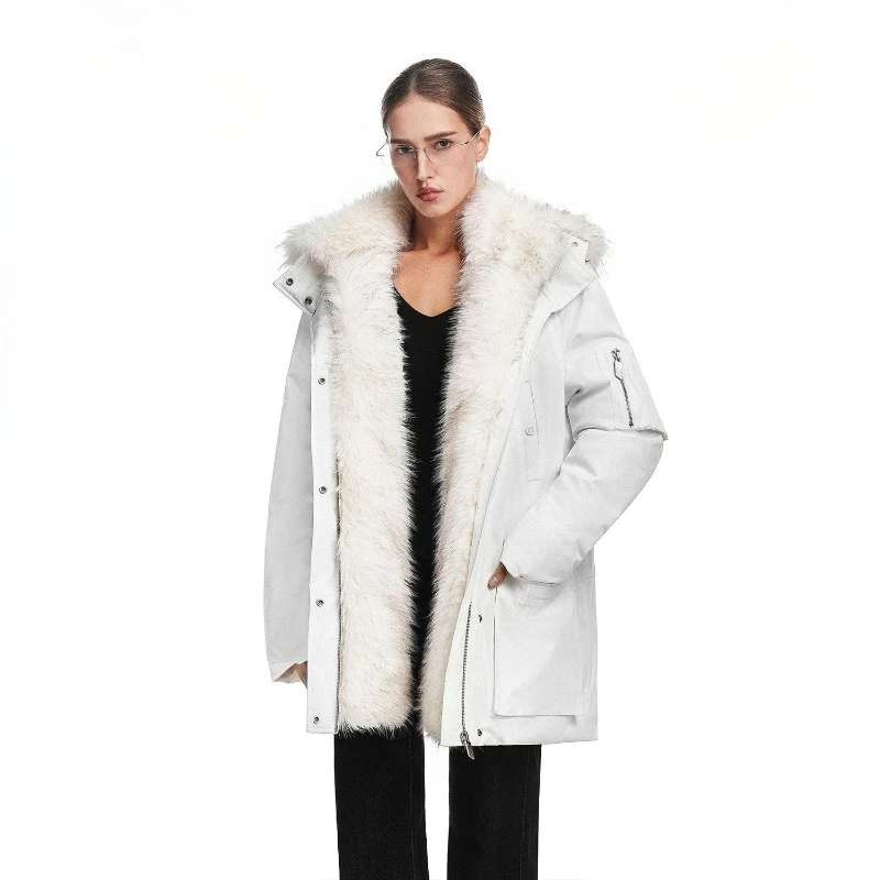 Medium To Long Fur Collar Mountain Carved Coat, 2026 Winter New Fashion American Hooded Zipper Loose Warm Down Jacket for Women