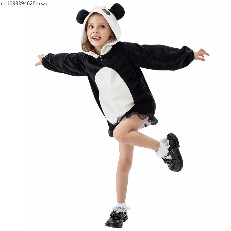 Bonito meninas panda gigante traje livro semana fantasia vestido traje com capuz panda vestido para crianças desempenho escolar role play