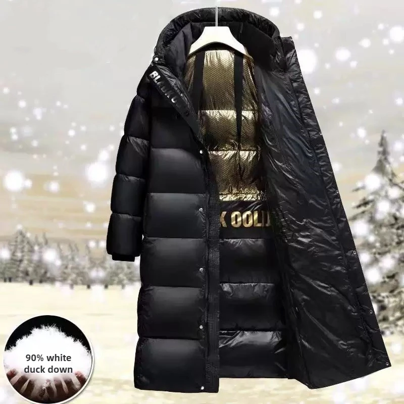 

Brand New Couple Winter Long Down Jacket Fashion Women Tech Lined Warm Men's White Duck Coat Male Hooded Parka Feather Jacket
