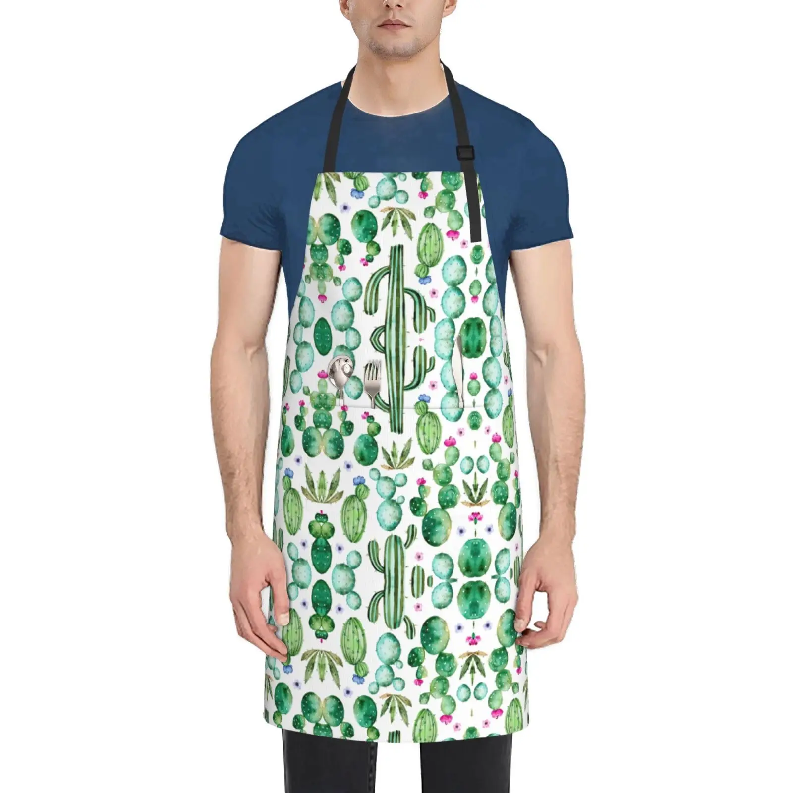 Cactus Flower Print Waterproof Apron With Pockets,Cooking Aprons Baking Bbq,Artist Aprons For Men Women Adults Unisex Chef