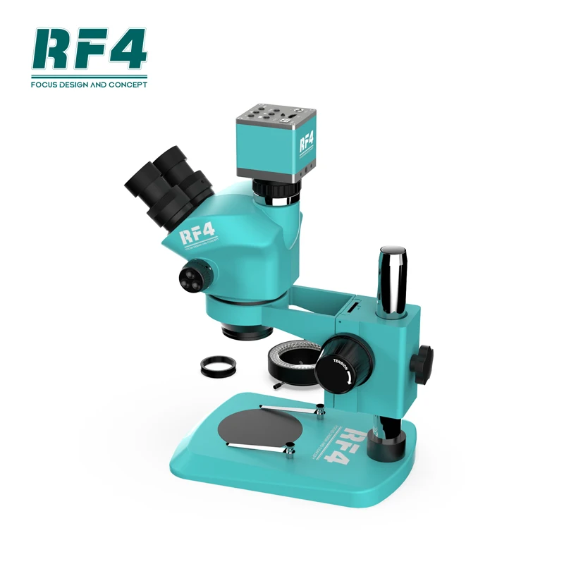 Zoom continu de la caméra 7-50X des microscopes 4KC1 industriels trinoculaires stéréo RF7050TV-4KC1 de RF4 pour la réparation électronique de soudure de carte PCB
