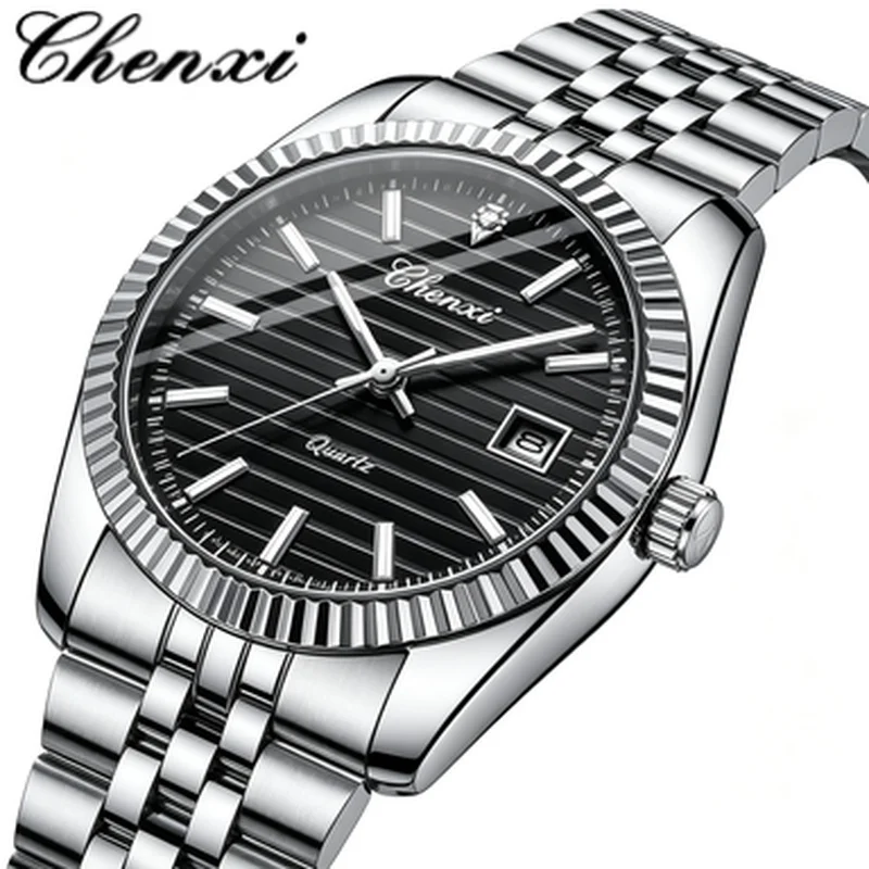 Fashion Men Quartz Watch Stainless Steel Band Calendar Luminous Hands Elegant Casual Male Daily Wrist Clock