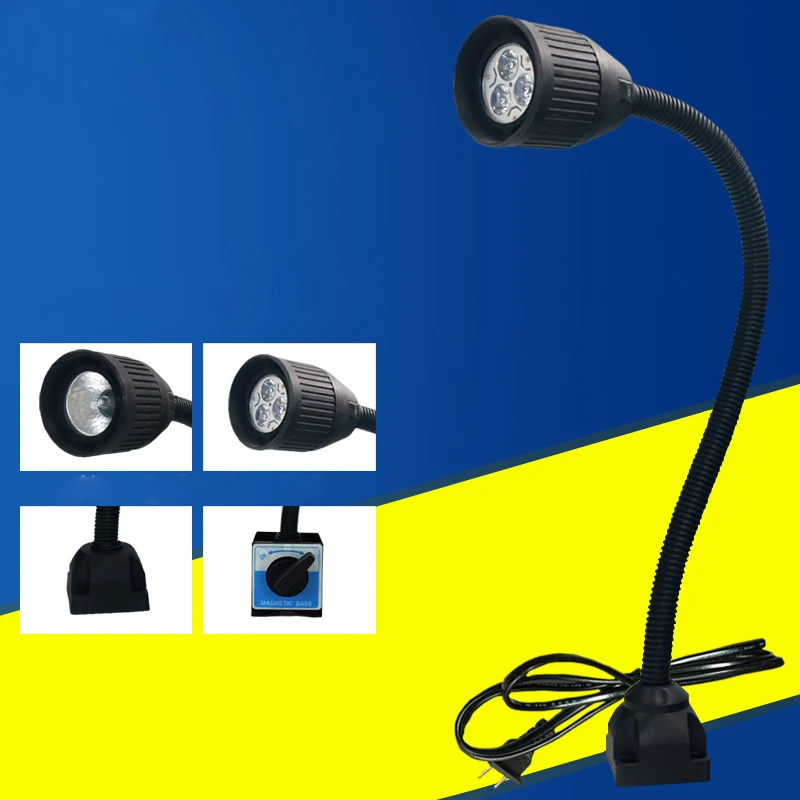 Industrial Gooseneck Luzes LED, Base Magnética, Costura Reparação Trabalho Lâmpada, Torno Drill Press, 5W, 110-220V, L50 CM