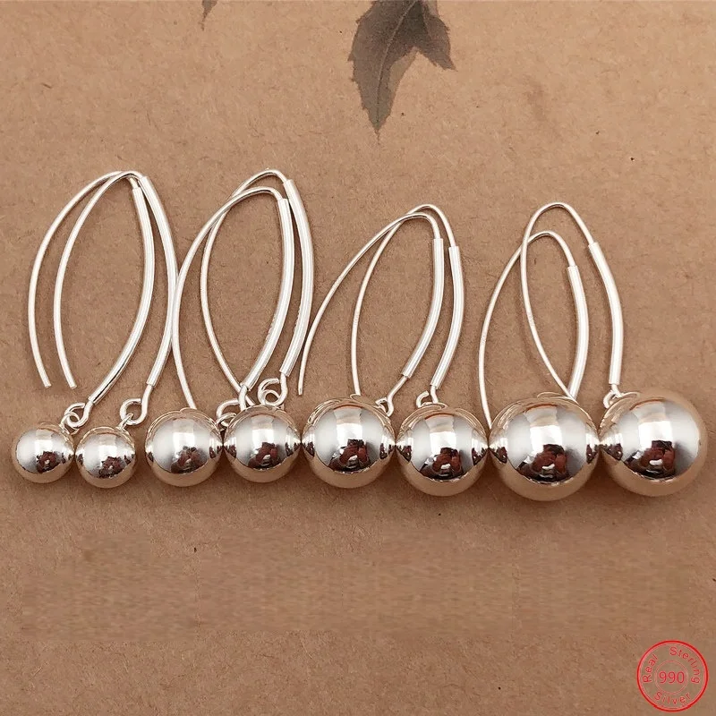 

Серьги-капли из стерлингового серебра S990 для женщин, гладкая поверхность, шарики из чистого серебра, классические модные ювелирные изделия, оптовая продажа