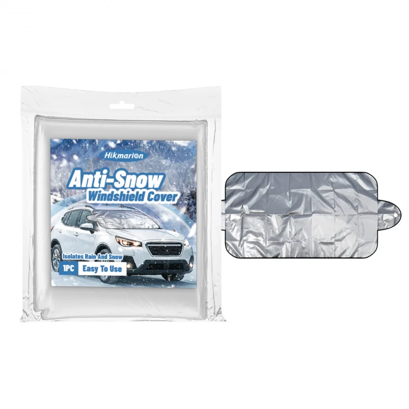 Hikmarion Car Windshield Snow Cover - Silver-Coated Fabric, 1-Second Install, Wind-Resistant for Sedans & SUVs, 4-Season Use