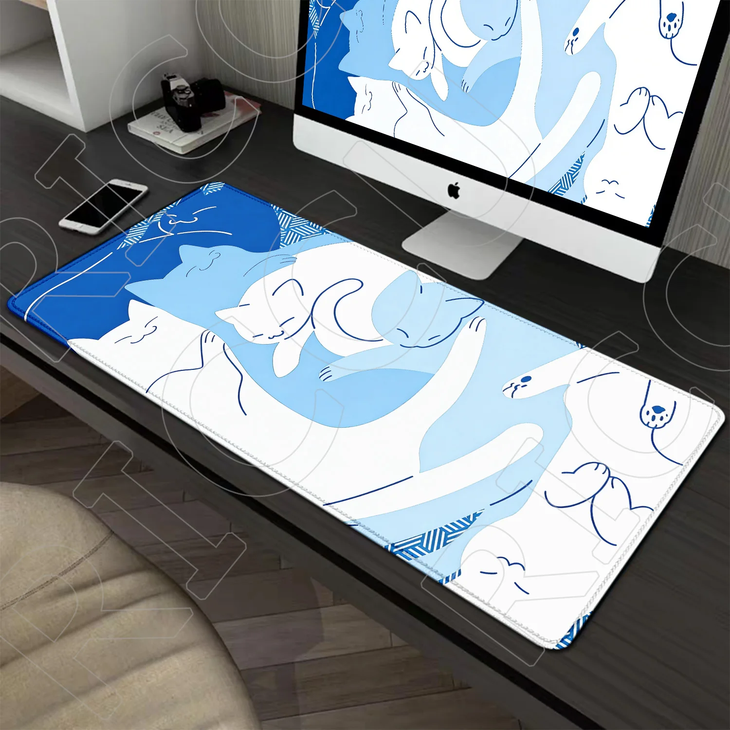 

Большой коврик для мыши HD XXL с милым синим котом, настольный коврик Kawaii, аксессуары для компьютера, коврик для мыши, большой коврик для геймеров, резиновые подкладки