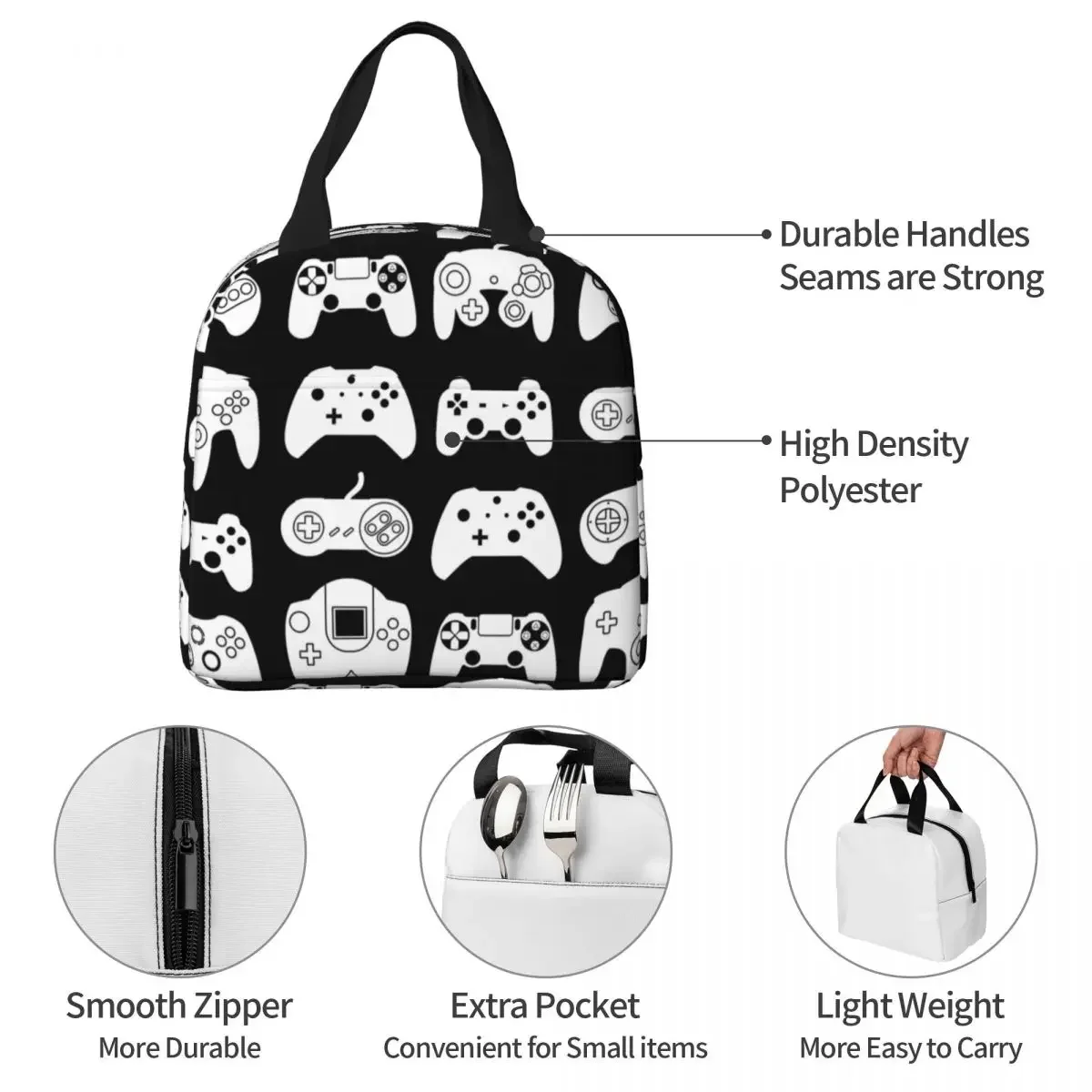 Pillow Video Game Controller Insulated Lunch Bags Thermal   Container Leakproof Tote  Box Food  College Travel