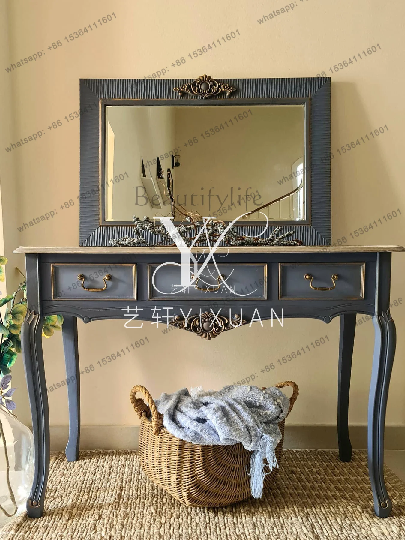XX American retro solid wood dresser with drawers storage table