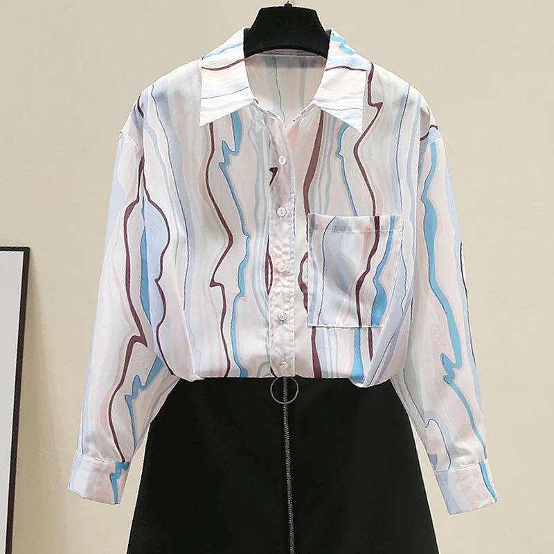

Women Shirt Blouse New Long Sleeve Turn Down Collar Striped Chiffon Shirt Blouse Women Tops Blouses Blusas Para Mujer 2025 Q657
