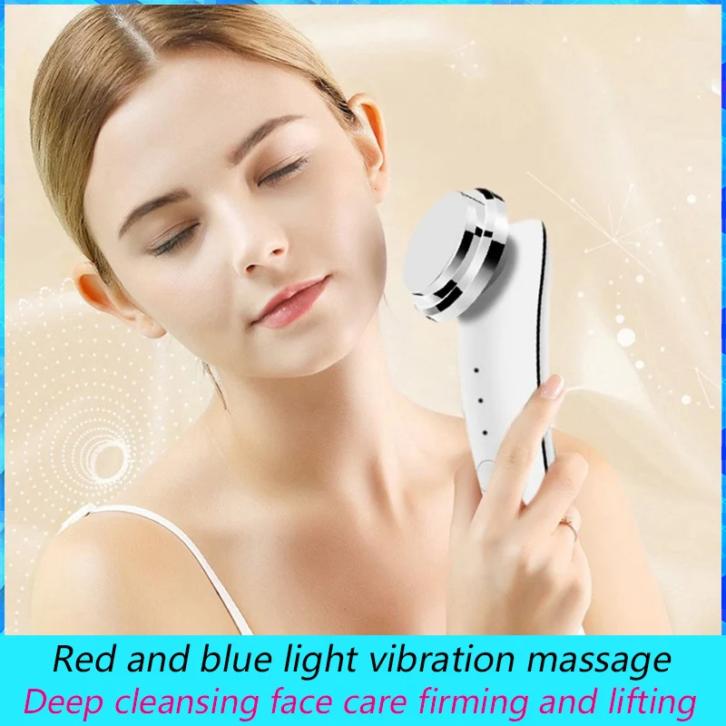 Electric Facial Beauty Device, Red Blue Light Vibration Massage, Deep Cleansing, Face Care, Lifting, Need AAA battery ML-045-DC