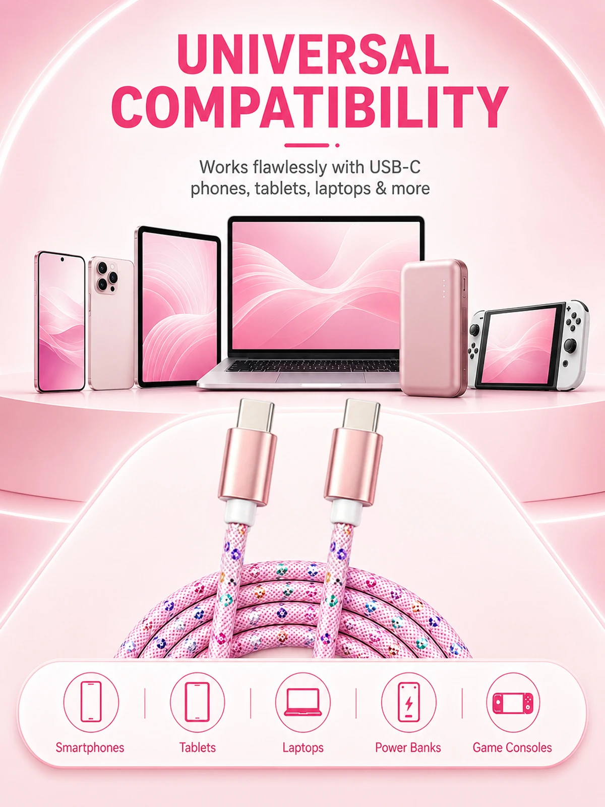 Beixy Typ C zu Typ C 3M PD 100W Superschnelles Ladekabel für iPhone, Macbook Pro, Samsung, Xiaomi, Mädchen C zu C Verlängerungs-Datenkabel – Detail 1