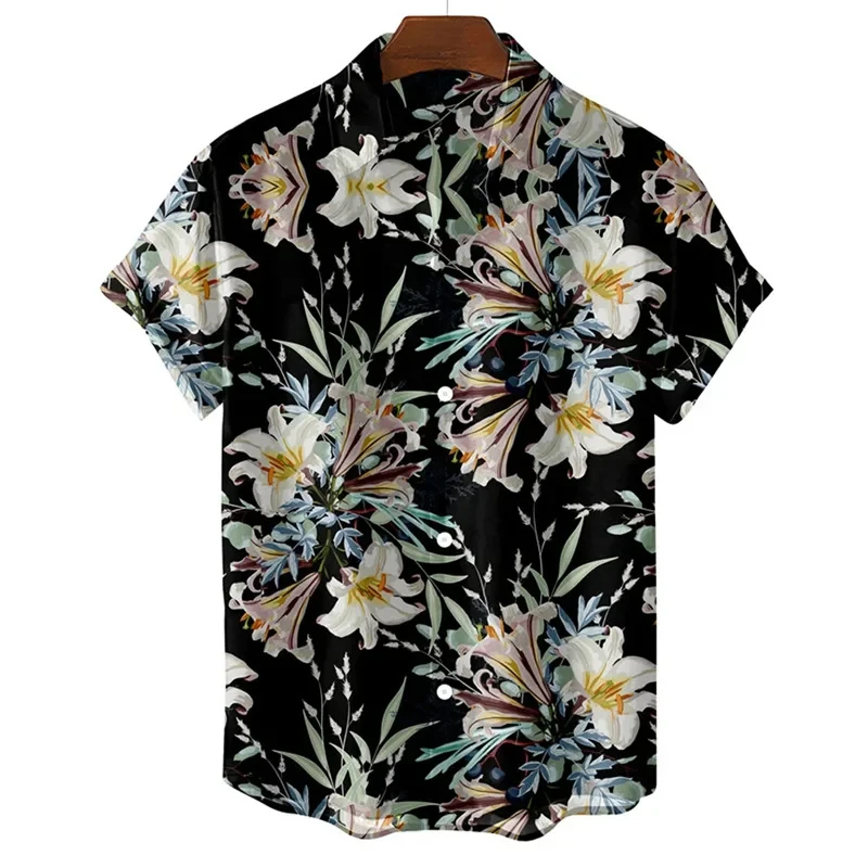 Camisa de praia floral havaiana masculina, com estampa 3D, streetwear casual, blusa manga curta, roupas masculinas, moda, verão