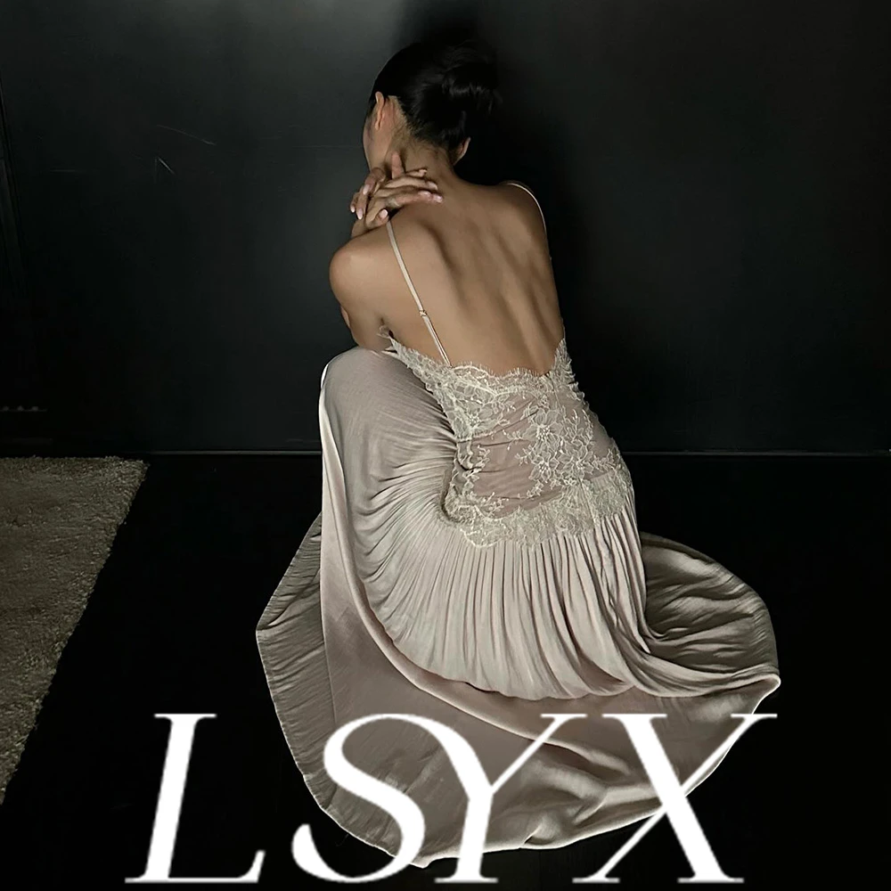 LSYX Customized Halter Neck Lace Evening Dress Bridal Gown with Open Back, Pleated Skirt, Elegant Design, Timeless Silhouette
